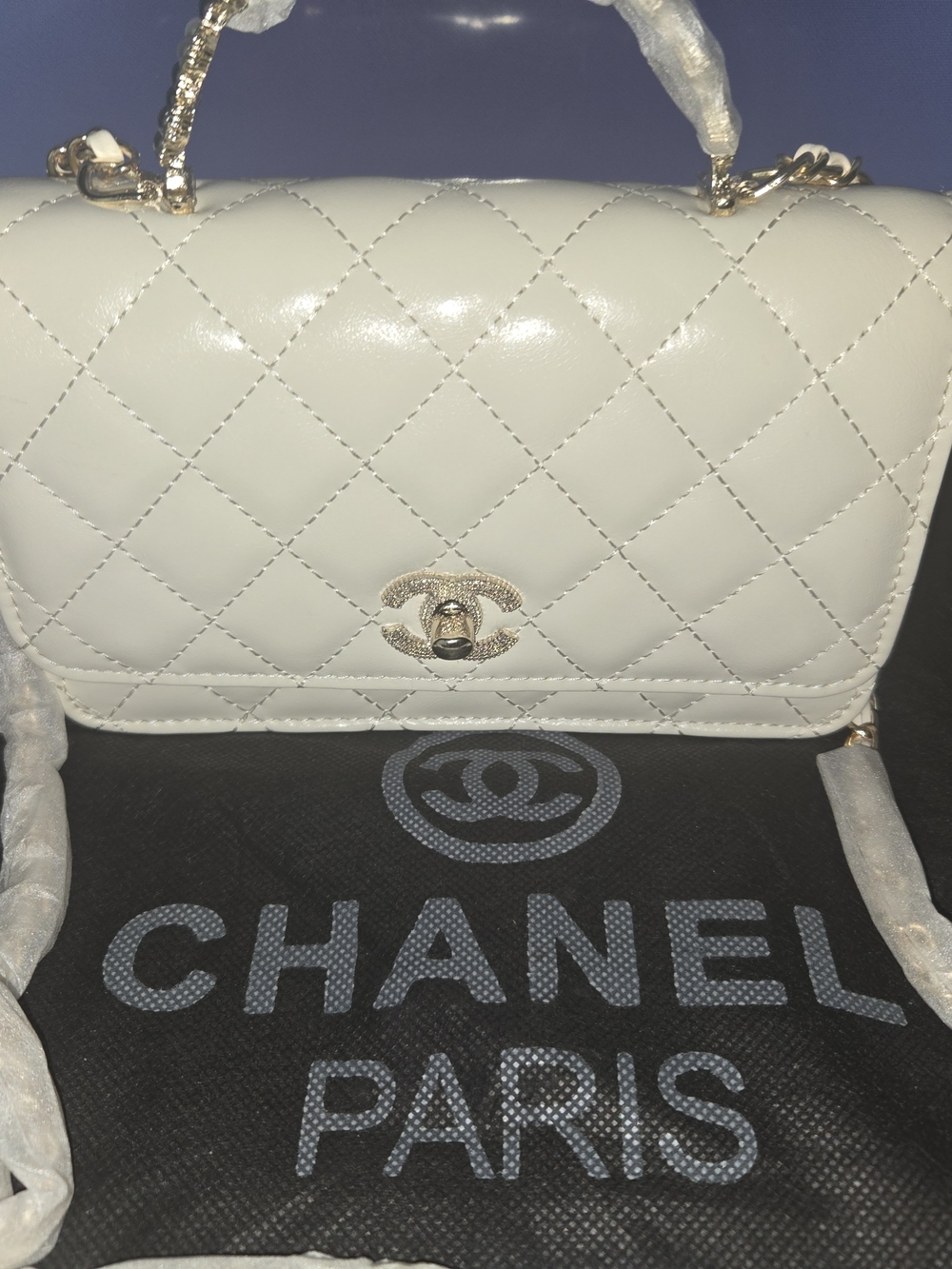 White Quilted Leather Top-Handle Shoulder Bag
